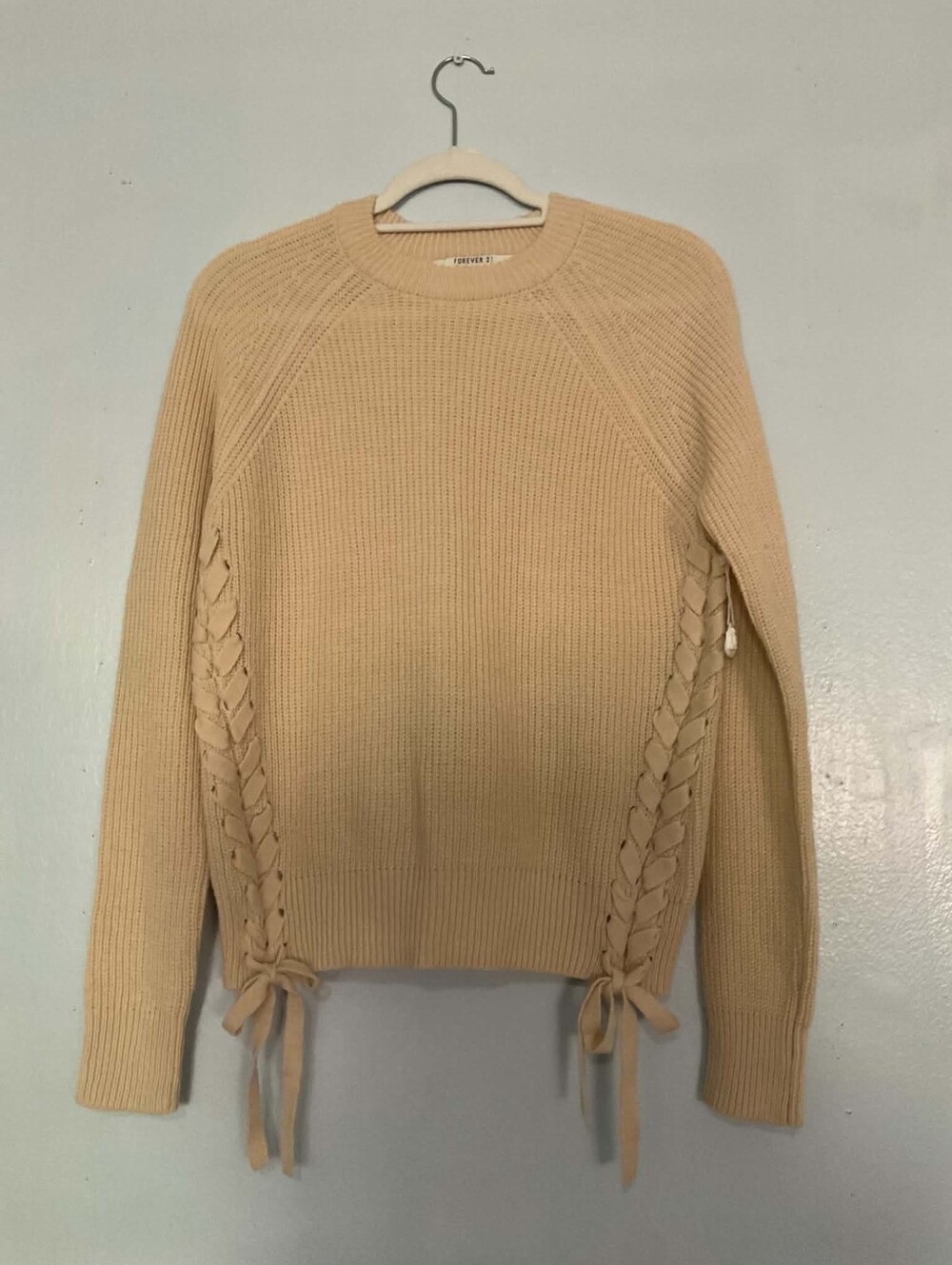 Forever 21 Cream Knit Lace-Up Side Sweater